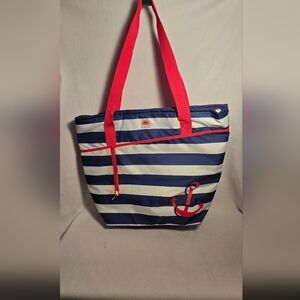 Nautical Striped Tote Bag with Anchor Design , Insulated Bag